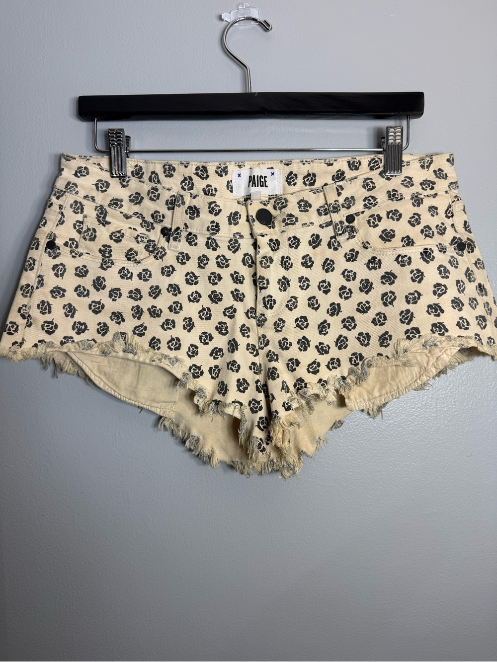 PAIGE Cream Denim Floral Cutoff Shorts